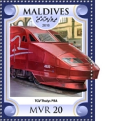 year=2018, stamp of Maldives with Thalys train