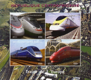 Central African Republic Stamp sheet with Thalys, 2011
