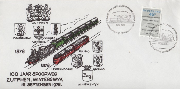 FDC: Railway line Zutphen - Winterswijk Centenary, 16 September 1978