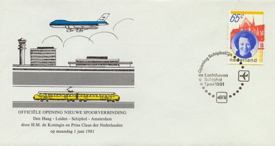 FDC: Official Opening of the line Den Haag - Leiden - Schiphol - Amsterdam, 1 June 1981