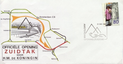 FDC: Opening 'Zuidtak' Southern branchline round Amsterdam, 21 May 1993