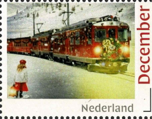2020, Dutch Christmas stamp with train