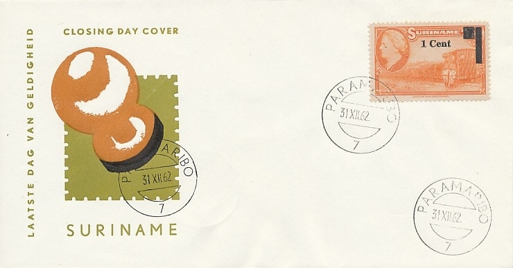 Surinam last day cover  with steam sugar-cane train overprinted