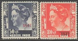 Netherlands East Indies stamps with Queen Wilhelmina overprinted