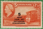 Surinam stamp with steam sugar-cane train overprinted
