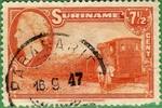 Surinam stamp with steam sugar-cane train