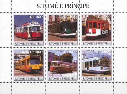 year=2003, St. Thomas and Princip Stamp sheet with tram