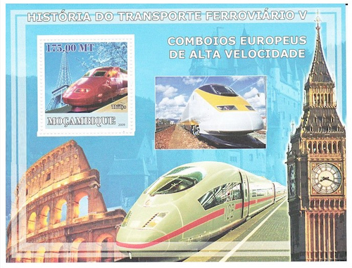 year=2009, Mozambique Stamp with Thalys + ICE