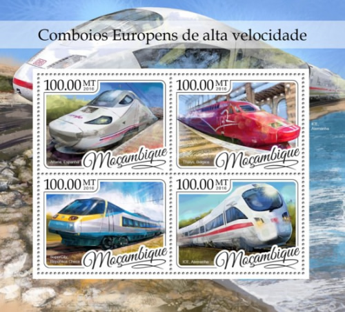 year=2016, Mozambique Stamp sheet with Thalys