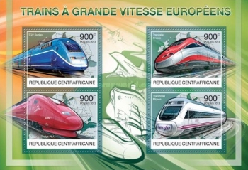 Central African Republic Stamp sheet with Thalys, 2012