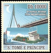 year=2008, St. Thomas and Princip Stamp with erasmus Bridge, Rotterdam
