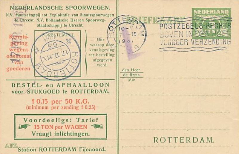 Dutch postcard with delivery notice