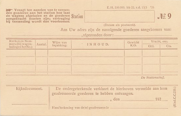 Dutch postcard with delivery notice