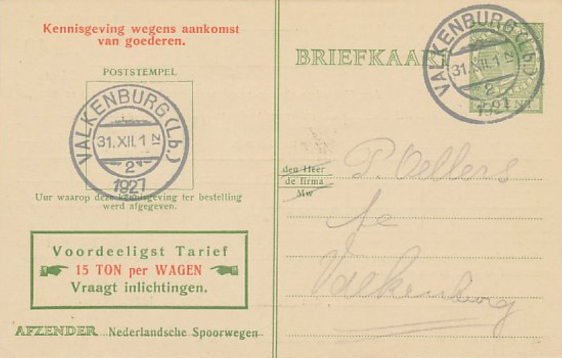 Dutch postcard with delivery notice