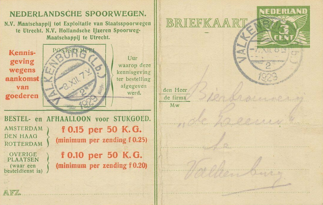 Dutch postcard with delivery notice