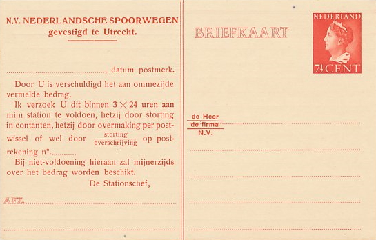 Dutch postcard with bill for transport