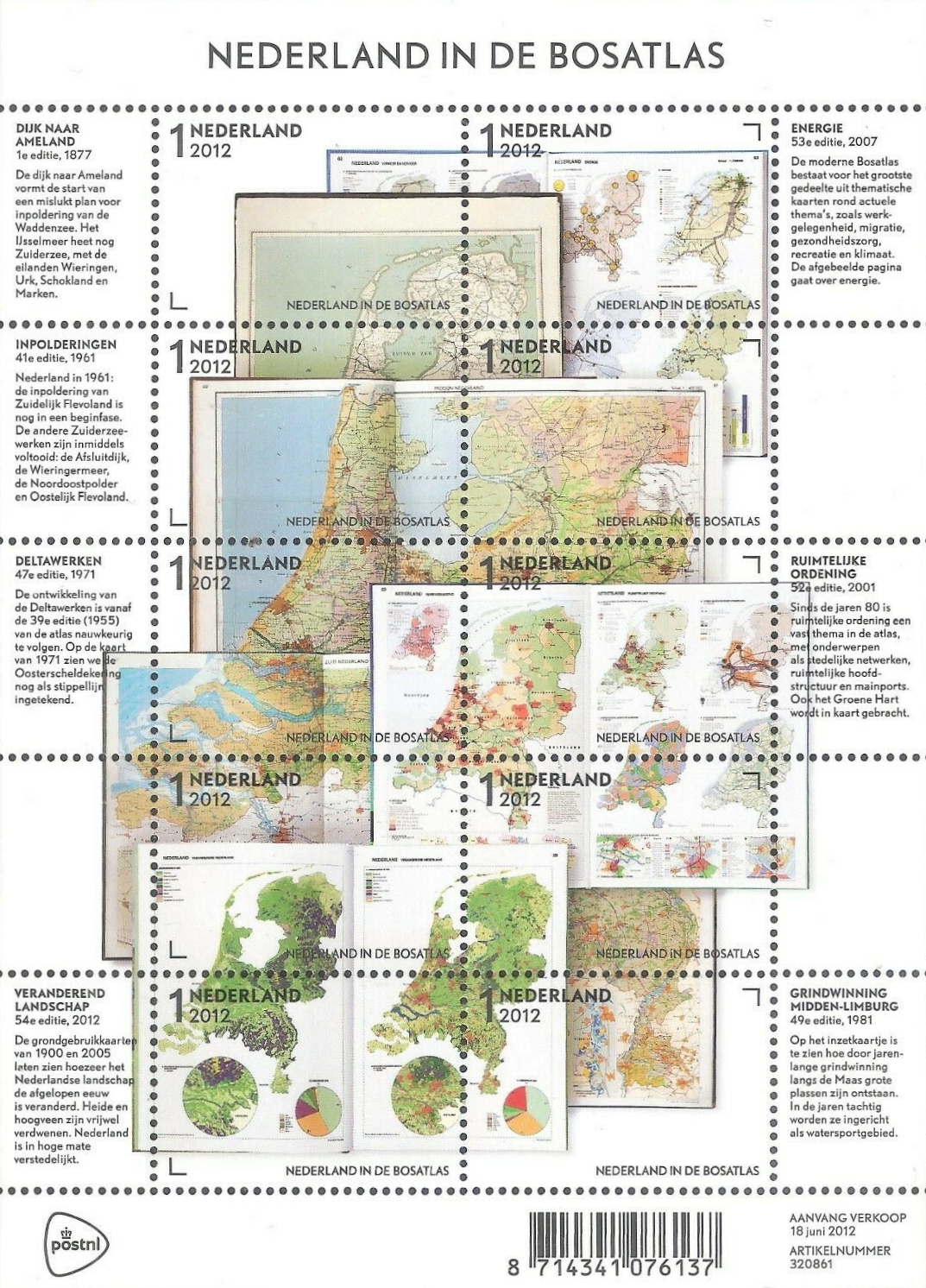 year=2012, Dutch stamp sheet with Bos atlas with railway lines - NVPH: M460