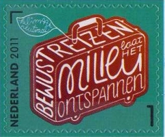 year=2011, Dutch stamp with green mail suitcase - NVPH: 2863