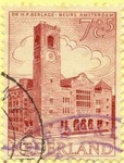 year=1955, Dutch stamp with Amsterdam Stock Exchange and tram lines - NVPH: 657