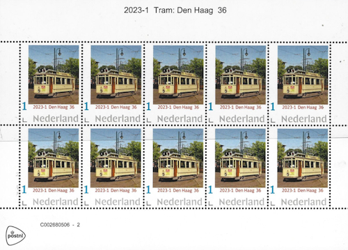 2023, NVPH:---, Dutch personalised stamp with a tram